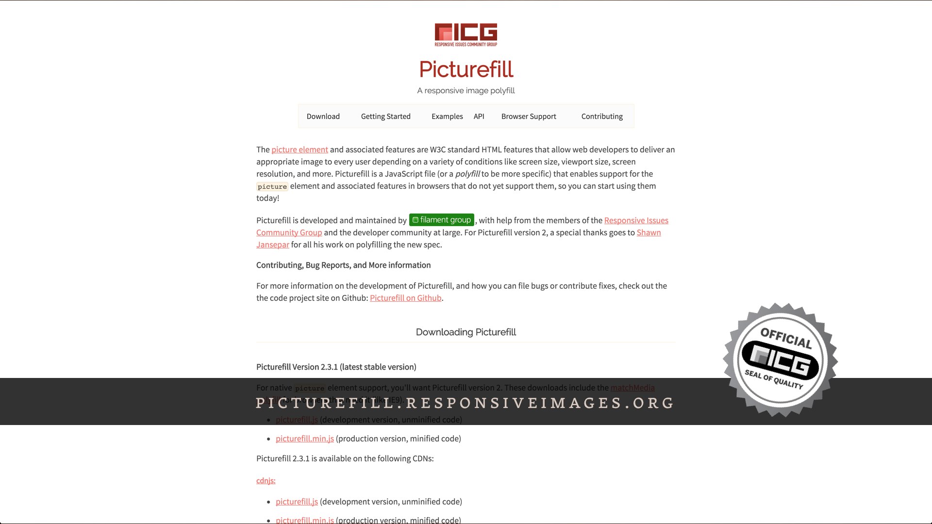 Screenshot of the Picturefill project homepage