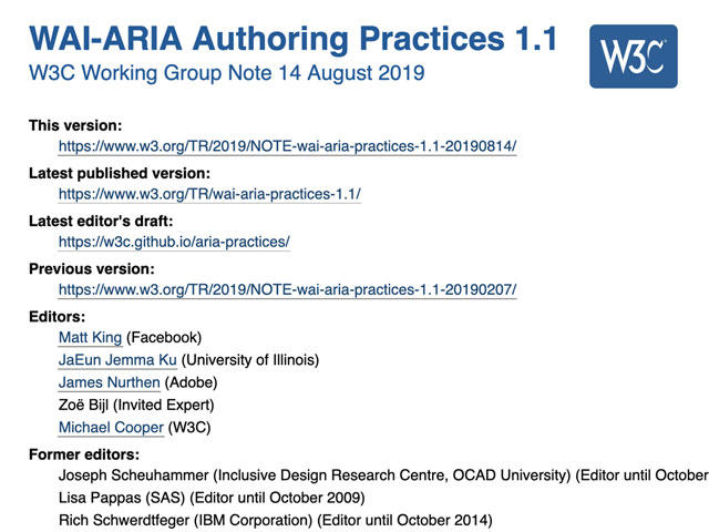 Screenshot of WAI-ARIA Authoring Practices home page